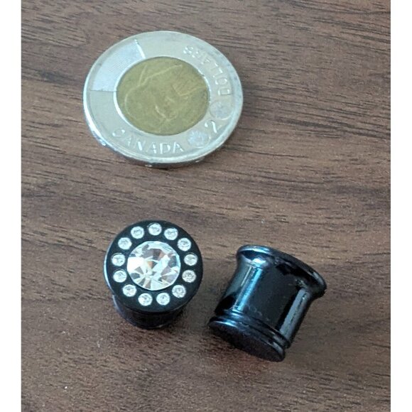 Jewelry - Black acrylic ½” Plugs with Rhinestone Front - NEED O-Rings